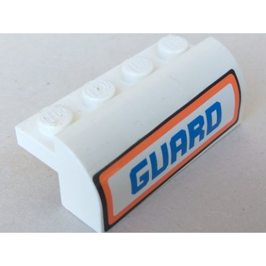 white slope curved 2 x 4 x 1 1 3 with 4 recessed studs with guard pattern sticker - set 7738