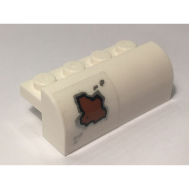 white slope curved 2 x 4 x 1 1 3 with 4 recessed studs with rust spot pattern model left side sticker - set 10274