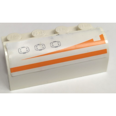 white slope curved 2 x 4 x 1 1 3 with 4 recessed studs with hatches and orange stripes pattern model left side sticker - set 7649