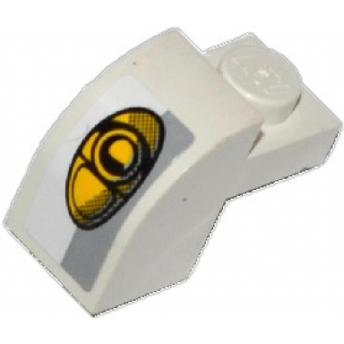 white slope curved 2 x 1 x 1 1 3 with recessed stud with light bluish gray stripe and yellow headlight pattern sticker - set 75912