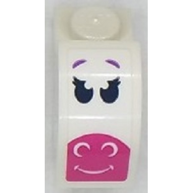 white slope curved 2 x 1 x 1 1 3 with recessed stud with dark blue eyes dark pink muzzle medium lavender eyebrows pattern sticker - set 41430