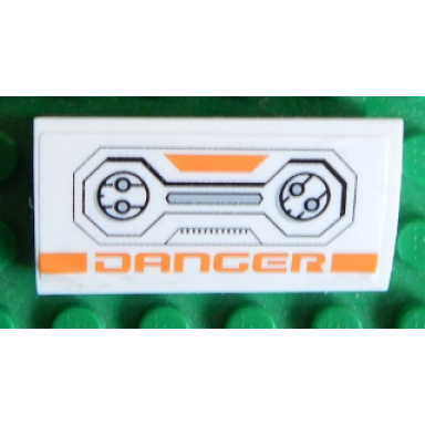white slope curved 2 x 4 x 2 3 without bottom tubes with danger and mechanical pattern sticker - set 7645