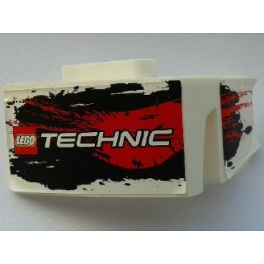 white technic panel car mudguard right with lego technic logo and black and red stains pattern stickers - set 8262