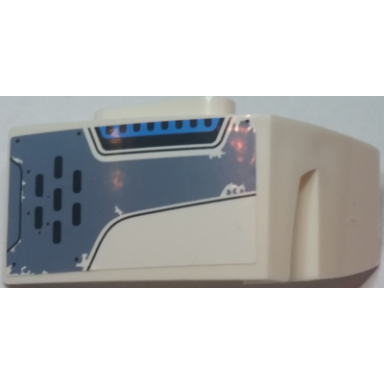 white technic panel car mudguard right with worn sand blue panel with black rivets curved lines and vent grilles pattern sticker - set 70131