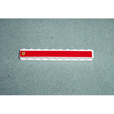white brick 1 x 10 with ferrari logo left and scuderia ferrari center small print pattern on both sides stickers - set 8375