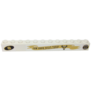 white brick 1 x 12 with bullet run dollar sign and cow horn billy texas pattern model left side stickers - set 8147