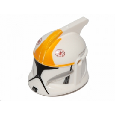 white minifigure headgear helmet sw clone trooper with holes bright light orange markings and black visor pattern clone pilot