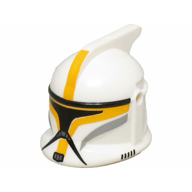 white minifigure headgear helmet sw clone trooper with holes bright light orange markings and black visor pattern clone trooper commander