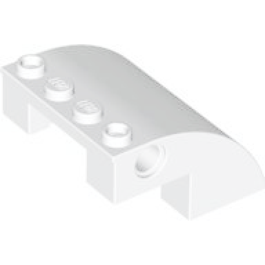 white slope curved 4 x 4 x 2 with 4 studs and pin holes