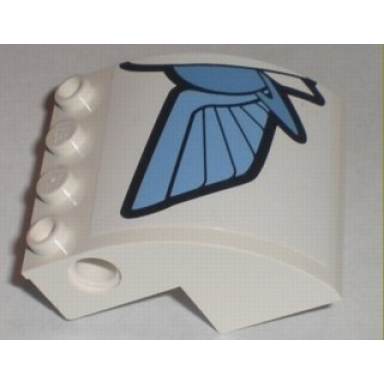 white slope curved 4 x 4 x 2 with 4 studs and pin holes with rocket planet and wing pattern left sticker - set 7593