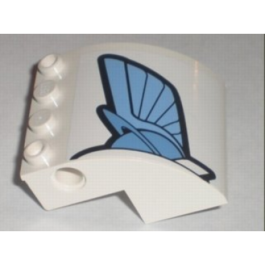 white slope curved 4 x 4 x 2 with 4 studs and pin holes with rocket planet and wing pattern right sticker - set 7593