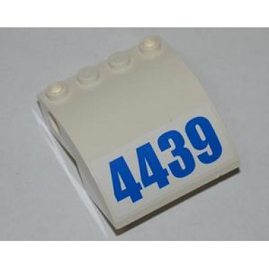white slope curved 4 x 4 x 2 with 4 studs and pin holes with blue 4439 pattern sticker - set 4439