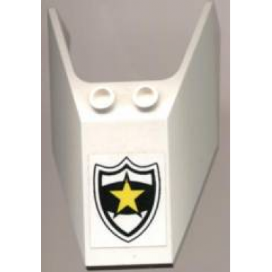 white windscreen 6 x 4 x 1 1 3 with bottom tabs and hollow studs with police yellow star badge pattern sticker - set 6545