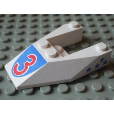 white wedge 6 x 4 cutout without stud notches with red number 3 print blue stars pattern on both sides stickers - set 6517