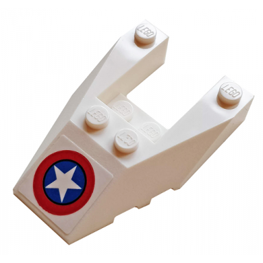 white wedge 6 x 4 cutout with stud notches with captain america logo on white background pattern sticker - set 76076