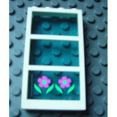 white window 1 x 4 x 6 with 3 panes with fixed trans-light blue glass with flowers pattern sticker - set 6418