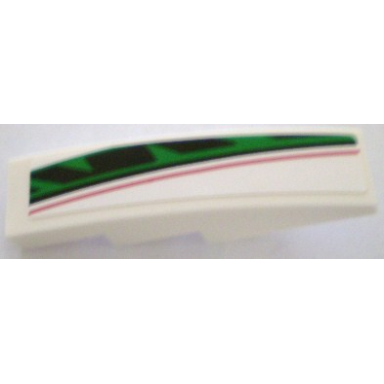 white slope curved 4 x 1 with red black and green pattern model right sticker - set 8898