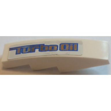 white slope curved 4 x 1 with silver turbo oil in blue outline on white background pattern sticker - set 8494