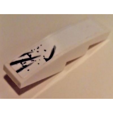 white slope curved 4 x 1 with black and light bluish gray scratches pattern 2 sticker - set 70009