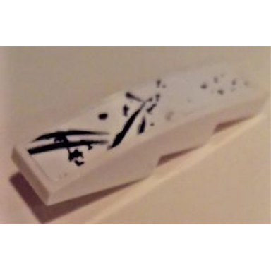 white slope curved 4 x 1 with black and light bluish gray scratches pattern 3 sticker - set 70009