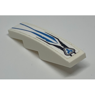 white slope curved 4 x 1 with black and dark azure stripes and triangle logo pattern sticker - set 70639