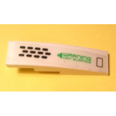 white slope curved 4 x 1 with black vents and bright green warning hot surface pattern model left side sticker - set 70704