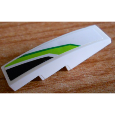 white slope curved 4 x 1 with green and black pattern model left side sticker - set 8864