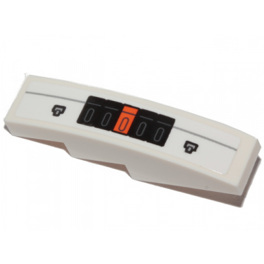 white slope curved 4 x 1 with black and orange rectangles and light bluish gray line pattern model left side sticker - set 76989