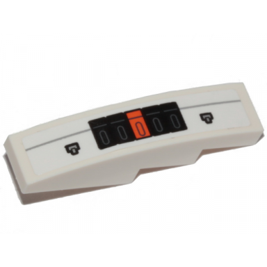 white slope curved 4 x 1 with black and orange rectangles and light bluish gray line pattern model right side sticker - set 76989