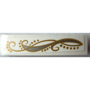 white slope curved 4 x 1 with gold elves scrollwork and dots pattern sticker - set 41195