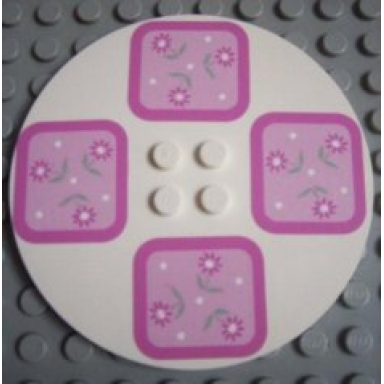 white tile round 8 x 8 with 4 studs in center with 4 pink floral placemats pattern stickers - set 5895