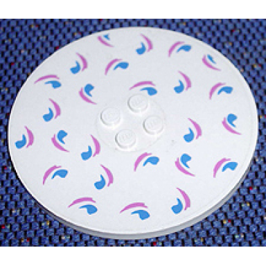 white tile round 8 x 8 with 4 studs in center with blue and dark pink small wave design pattern sticker - set 5890