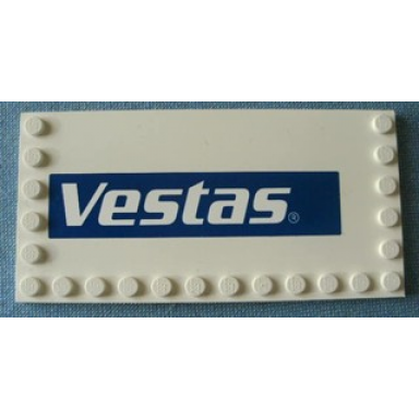 white tile modified 6 x 12 with studs on edges with vestas logo pattern model left side sticker - set 4999