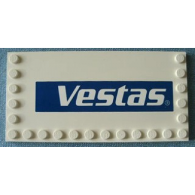 white tile modified 6 x 12 with studs on edges with vestas logo pattern model right sticker - set 4999