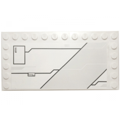 white tile modified 6 x 12 with studs on edges with black lines and large hatch pattern model right side sticker - set 7931