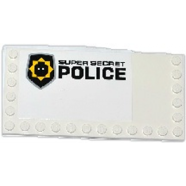 white tile modified 6 x 12 with studs on edges with minifigure head badge and super secret police pattern model left side sticker - set 70815