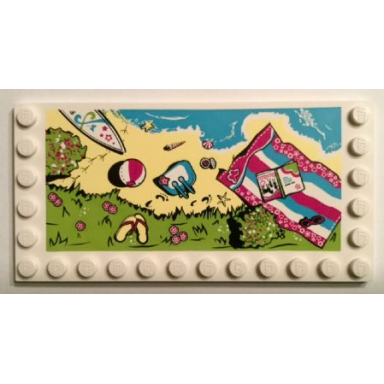 white tile modified 6 x 12 with studs on edges with beach towel bag shells surfboard ball and shoes pattern
