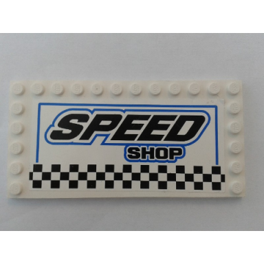 white tile modified 6 x 12 with studs on edges with speed shop pattern sticker - set 8154