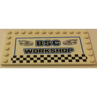 white tile modified 6 x 12 with studs on edges with bsc workshop pattern sticker - set 8154