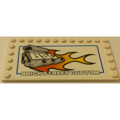 white tile modified 6 x 12 with studs on edges with bsc brick street custom pattern sticker - set 8154