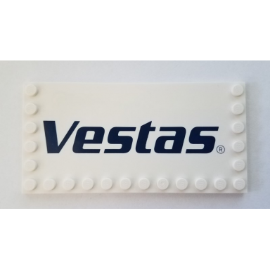 white tile modified 6 x 12 with studs on edges with vestas logo pattern