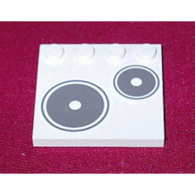 white tile modified 4 x 4 with studs on edge with dark gray circles stove plates pattern model left side sticker - set 5895