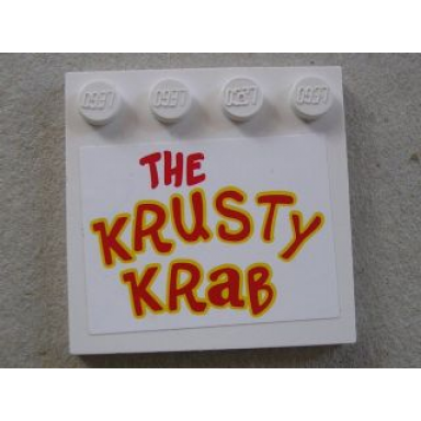 white tile modified 4 x 4 with studs on edge with the krusty krab pattern sticker - set 3825