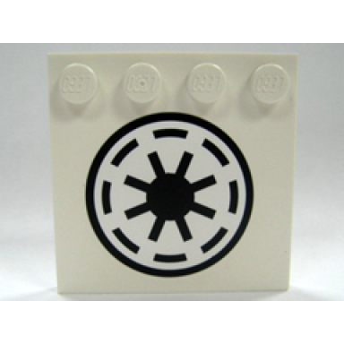 white tile modified 4 x 4 with studs on edge with sw republic logo pattern sticker - set 7674
