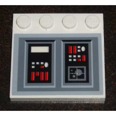 white tile modified 4 x 4 with studs on edge with sw imperial star destroyer control panel pattern model right side sticker - set 6211