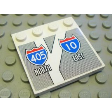 white tile modified 4 x 4 with studs on edge with interstate road signs 405 north and 10 east pattern sticker - set 8147