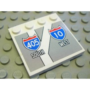 white tile modified 4 x 4 with studs on edge with interstate road signs 405 south and 10 west pattern sticker - sets 8147 8495