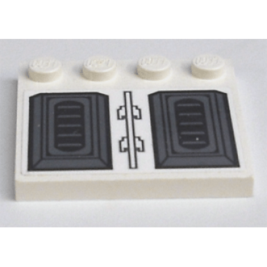 white tile modified 4 x 4 with studs on edge with black and dark bluish gray vents on white background pattern sticker - set 7676