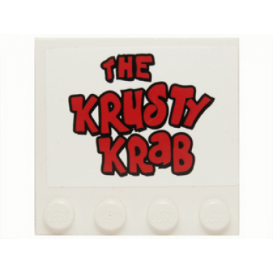 white tile modified 4 x 4 with studs on edge with red the krusty krab pattern sticker - set 3833