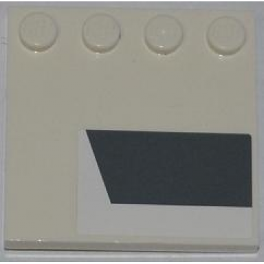 white tile modified 4 x 4 with studs on edge with dark bluish gray trapezoid pattern model left side sticker - set 9498